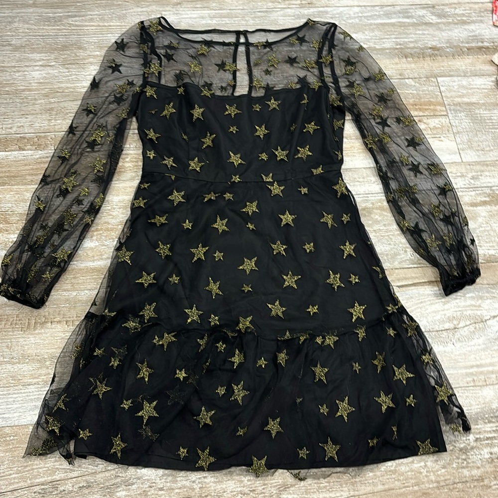 black and gold star dress mesh